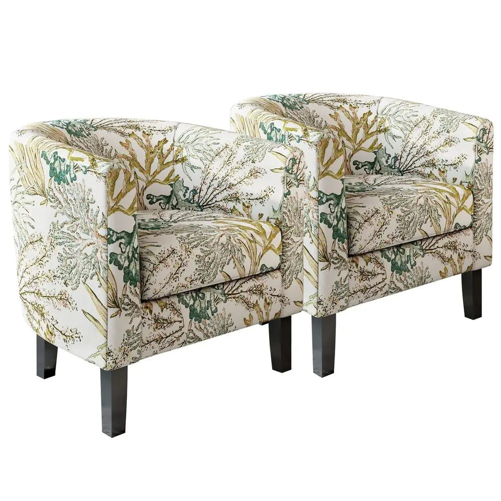 Living Room Linen Barrel Chairs Set for Modern Home