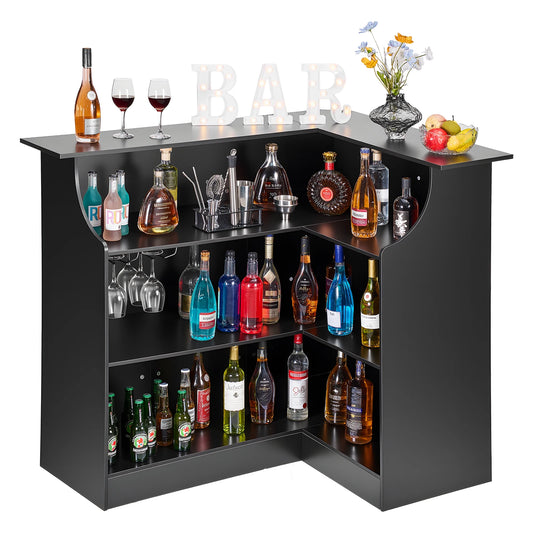 SucceBuy 300 Lbs Black L Shaped Wine Bar Cabinet