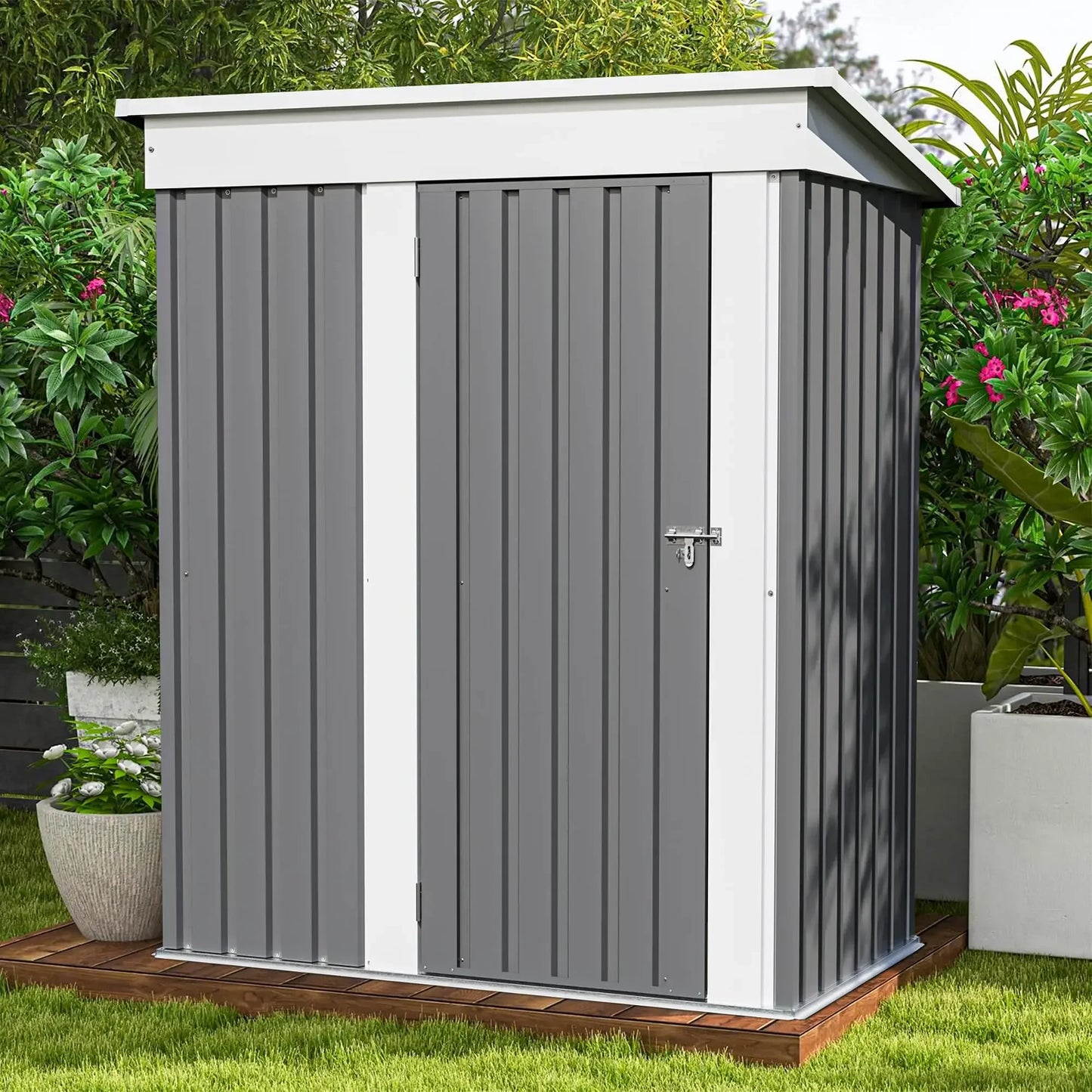 Outdoor Steel Shed With Lockable Doors And Tool Storage