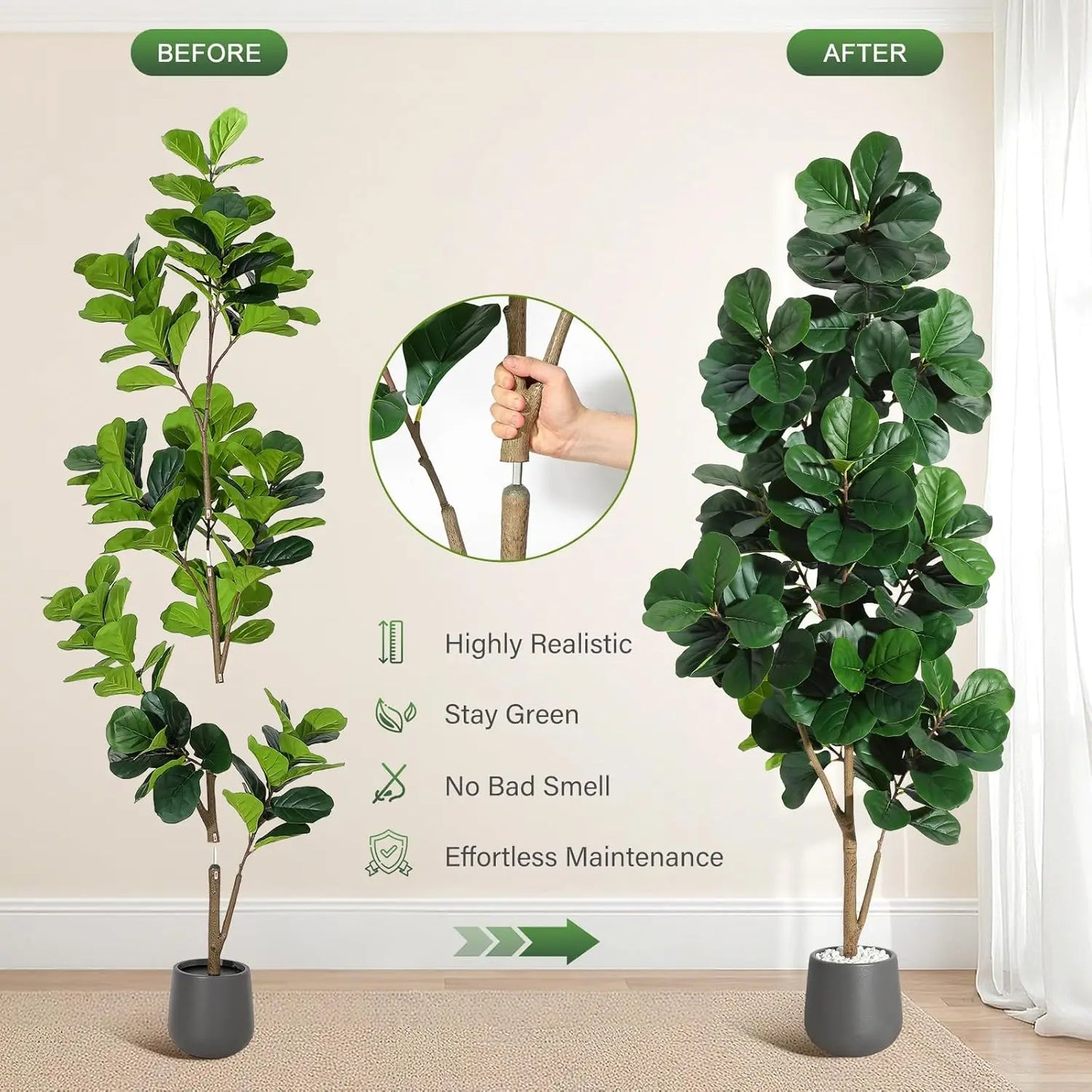 HiMISS Fiddle Leaf Fig Tree Artificial in Planter Pot