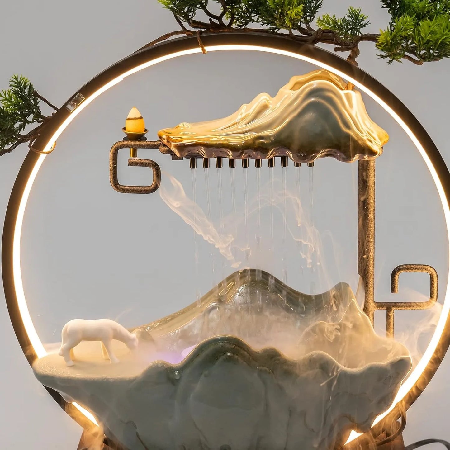 Bymaocar Tabletop Water Fountain With LED Light And Mist