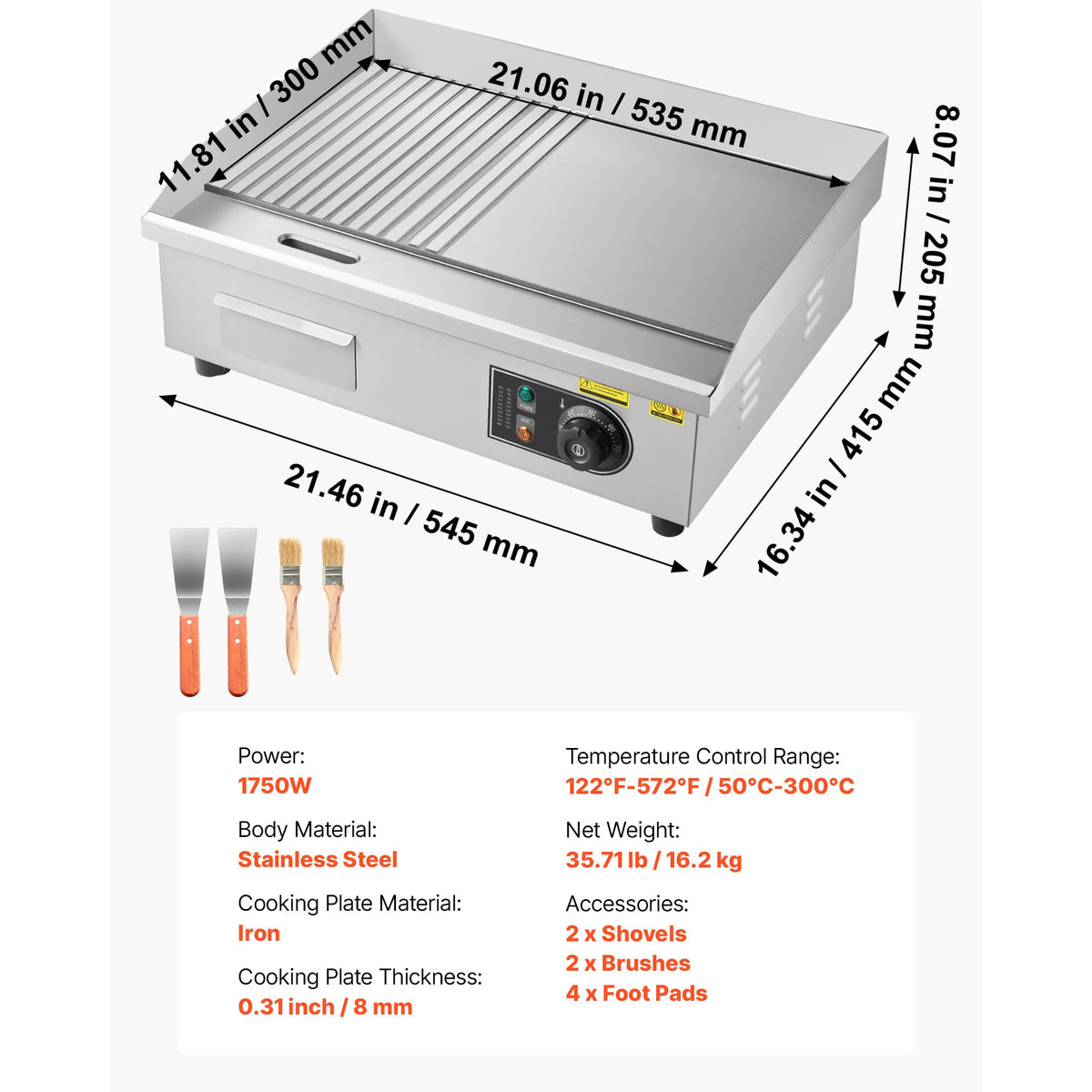 SucceBuy Commercial Electric Griddle With Adjustable Temperature Control