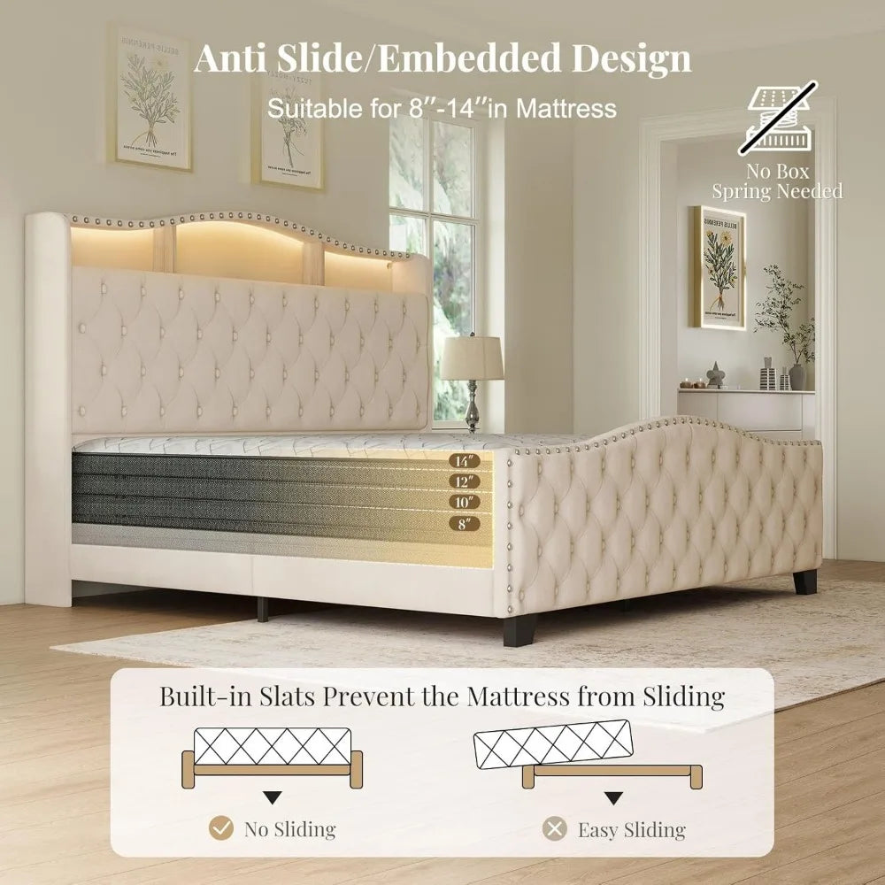 TIFICY Belffin Bed Frame And Headboard With Storage