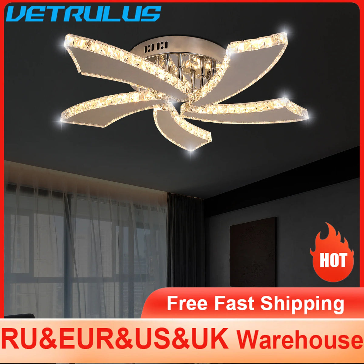 Vetrulus Modern Crystal LED Chandelier With Smart Remote Control
