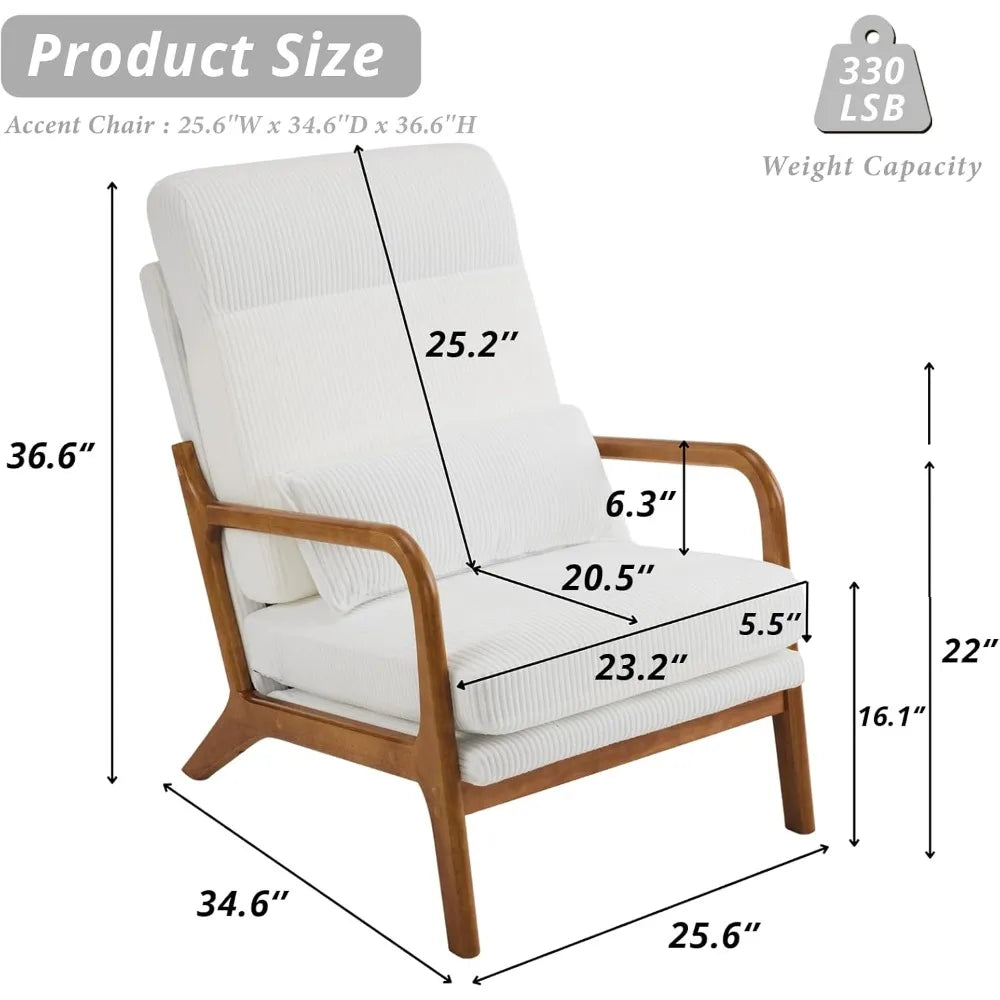 Mid Century Modern Accent Chair with Pillow Upholstered Lounge Armchair