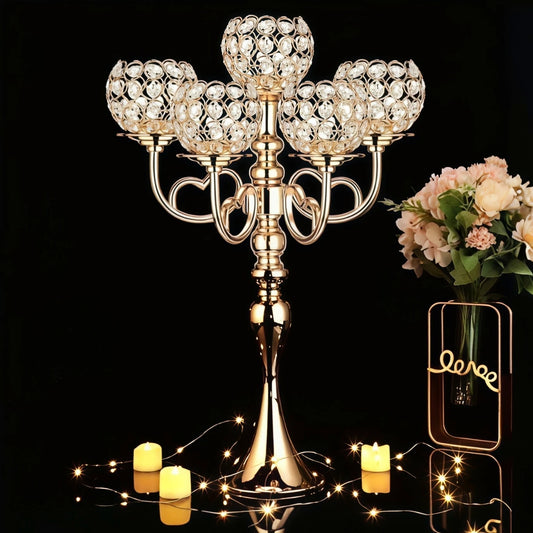 5-Arm Crystal Tealight Candle Stand Heart Shape Wedding Centerpiece