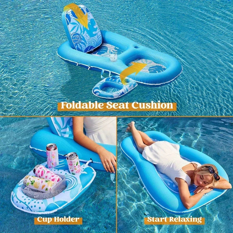 Convertible Fabric Pool Lounger Float 2-In-1 With Cup Holders