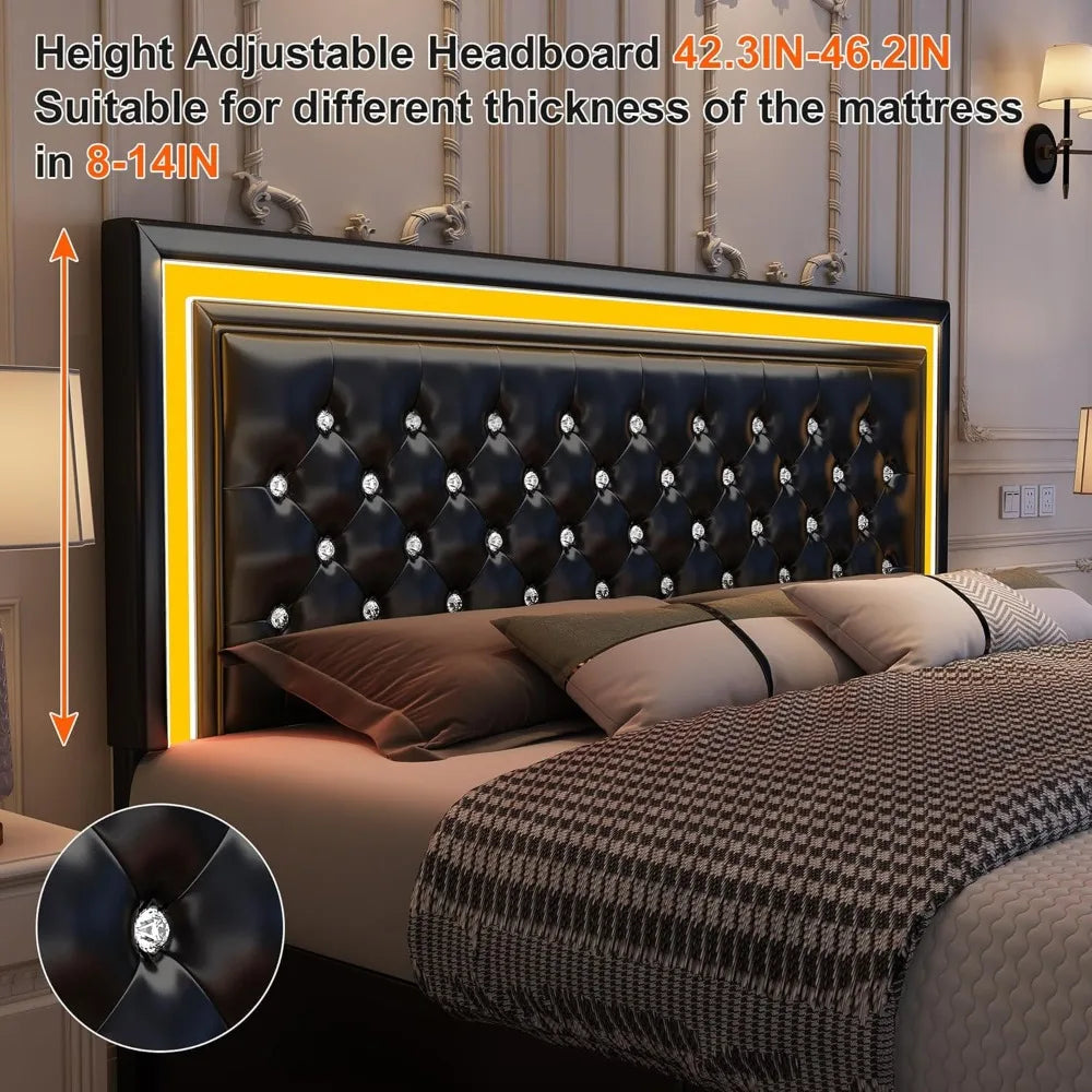 Bed Frame With LED Lighting And Stowaway Storage Drawers