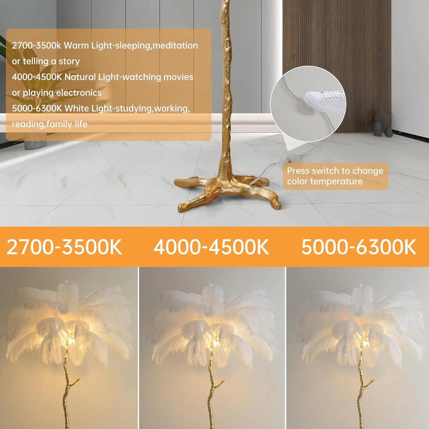 Luxury Resin Ostrich Feather Floor Lamp