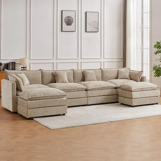 Sectional Sofa With Movable Ottoman For Living Room