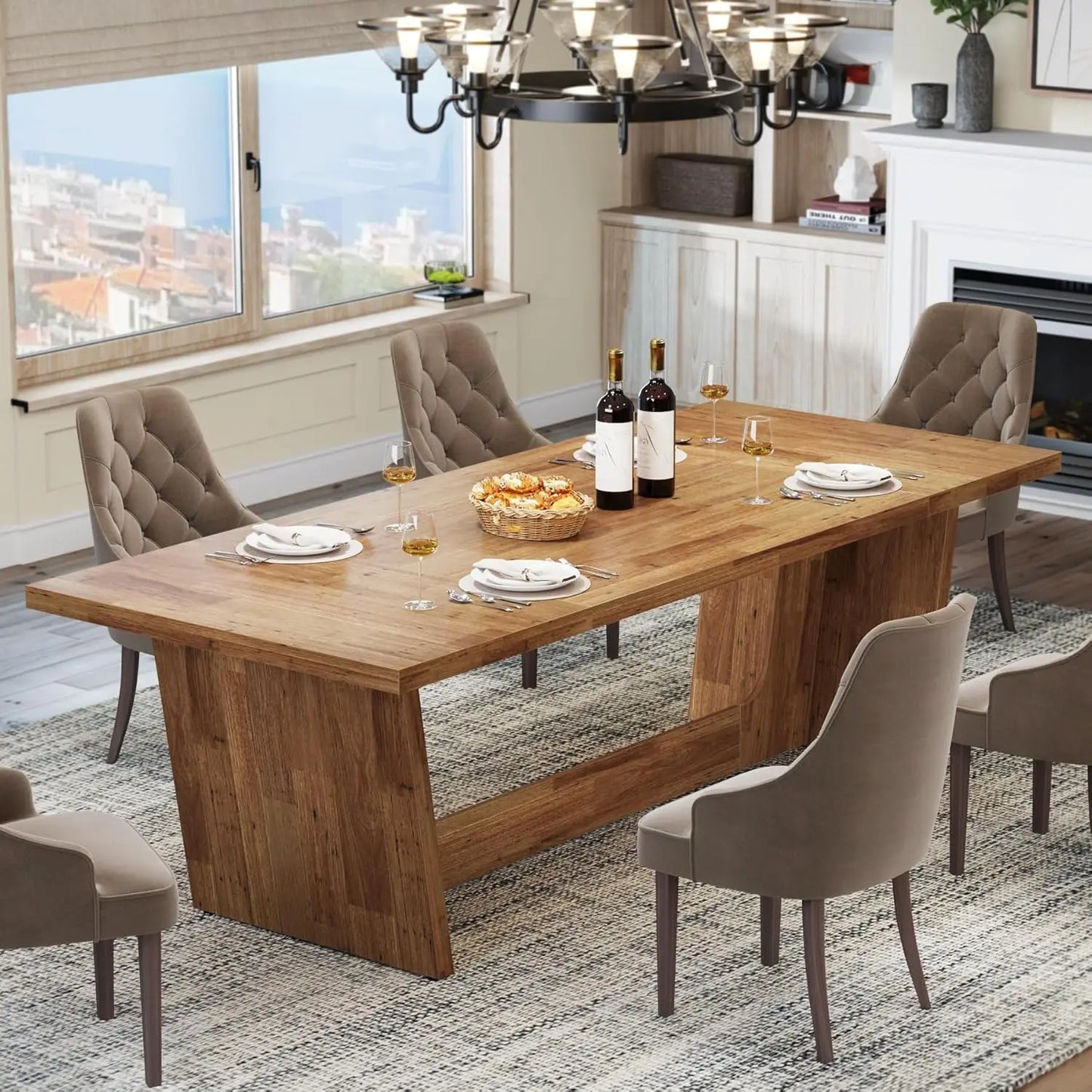Little Tree Farmhouse Rectangular Dining Table With Pedestal