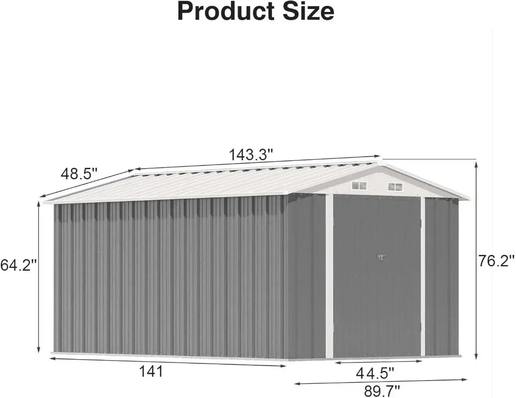 Outdoor Steel Shed With Lockable Doors And Tool Storage