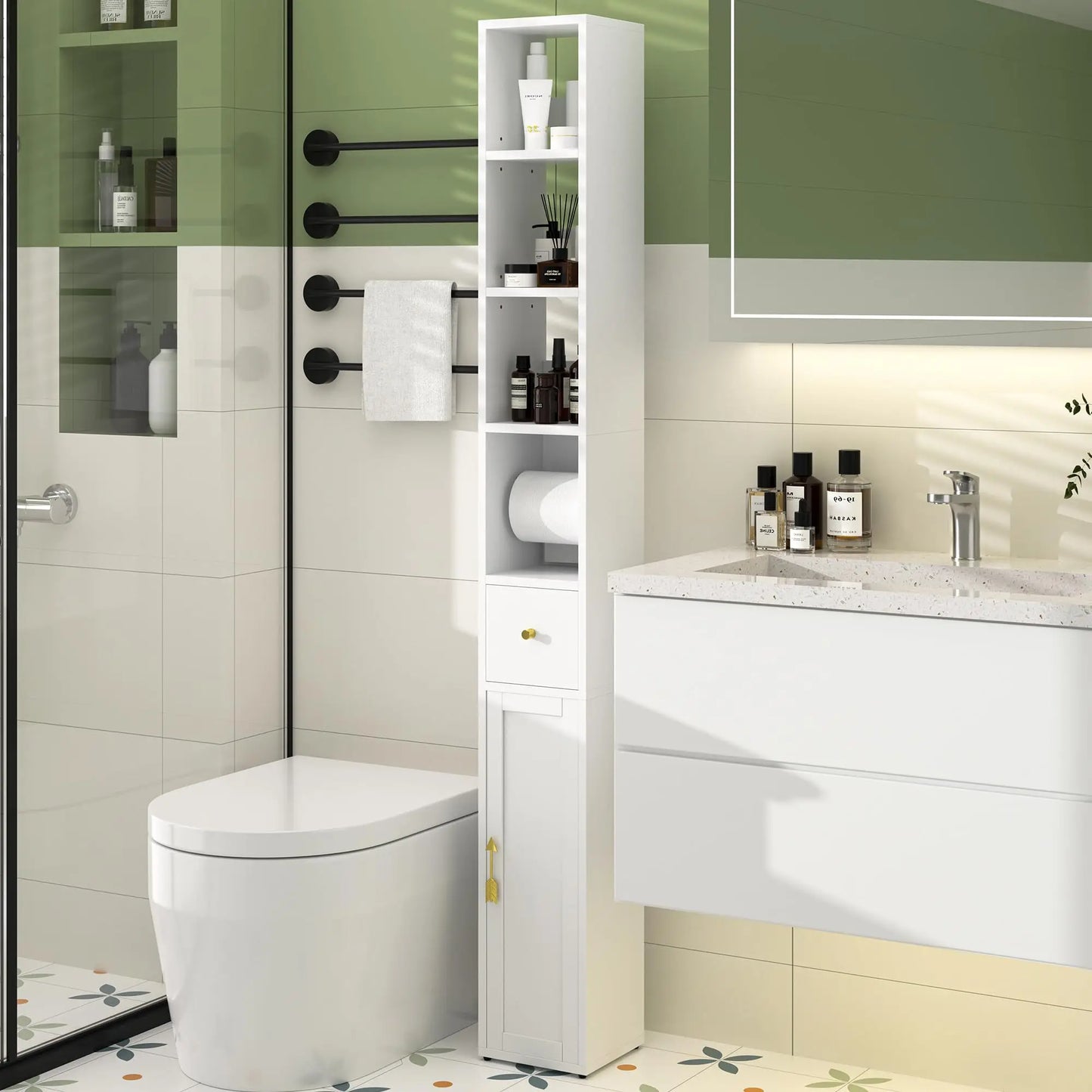 XIUWO Slim Bathroom Storage Cabinet With Adjustable Shelves