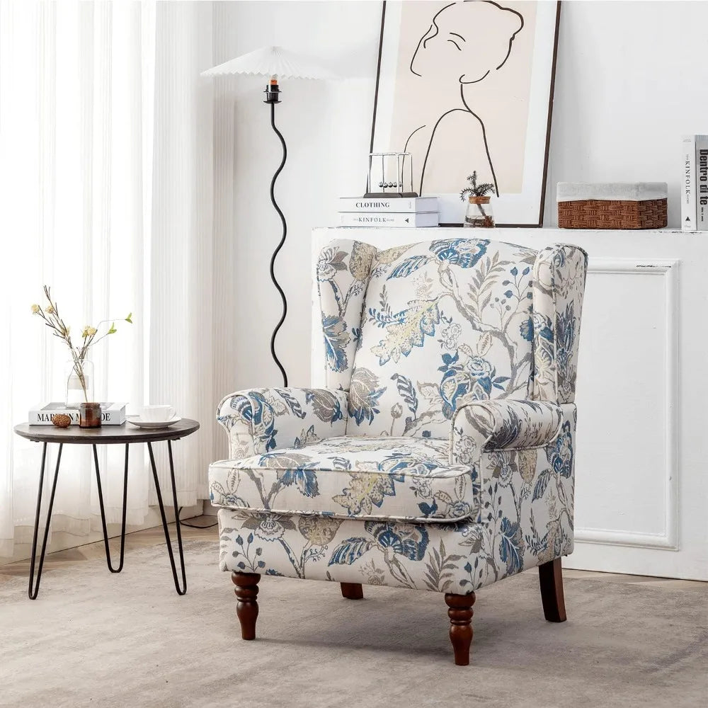 Floral Accent Chair High Back Upholstered Armchair Living Room