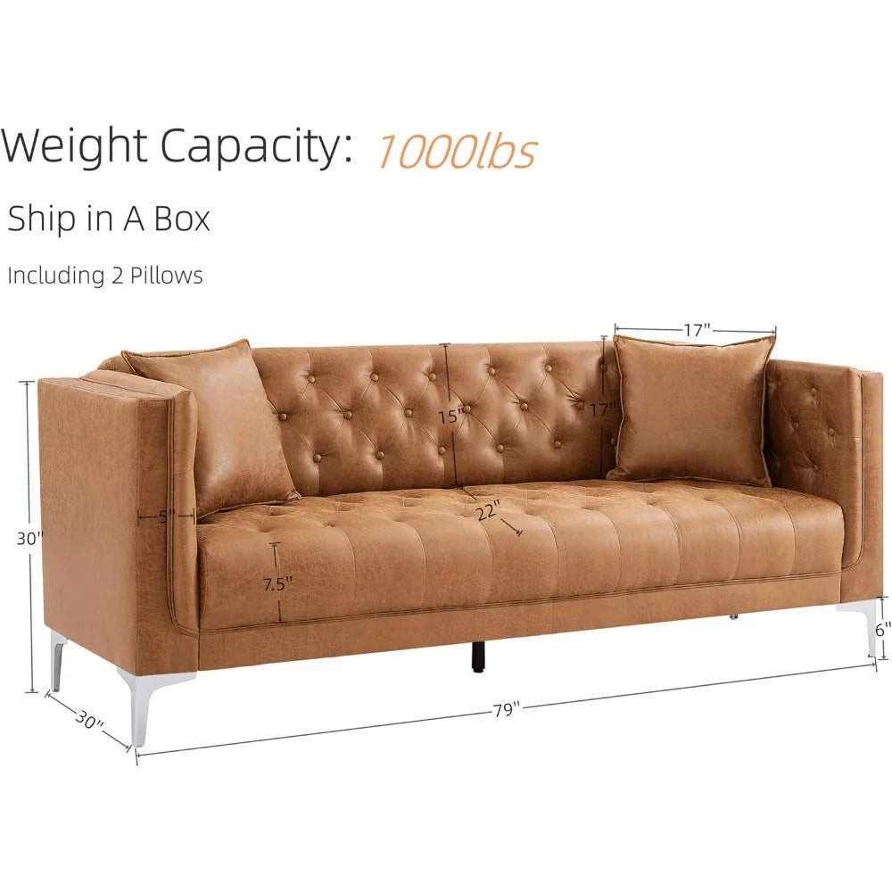 DAFIFY Three Seater Faux Leather Sofa With Tufted Cushions
