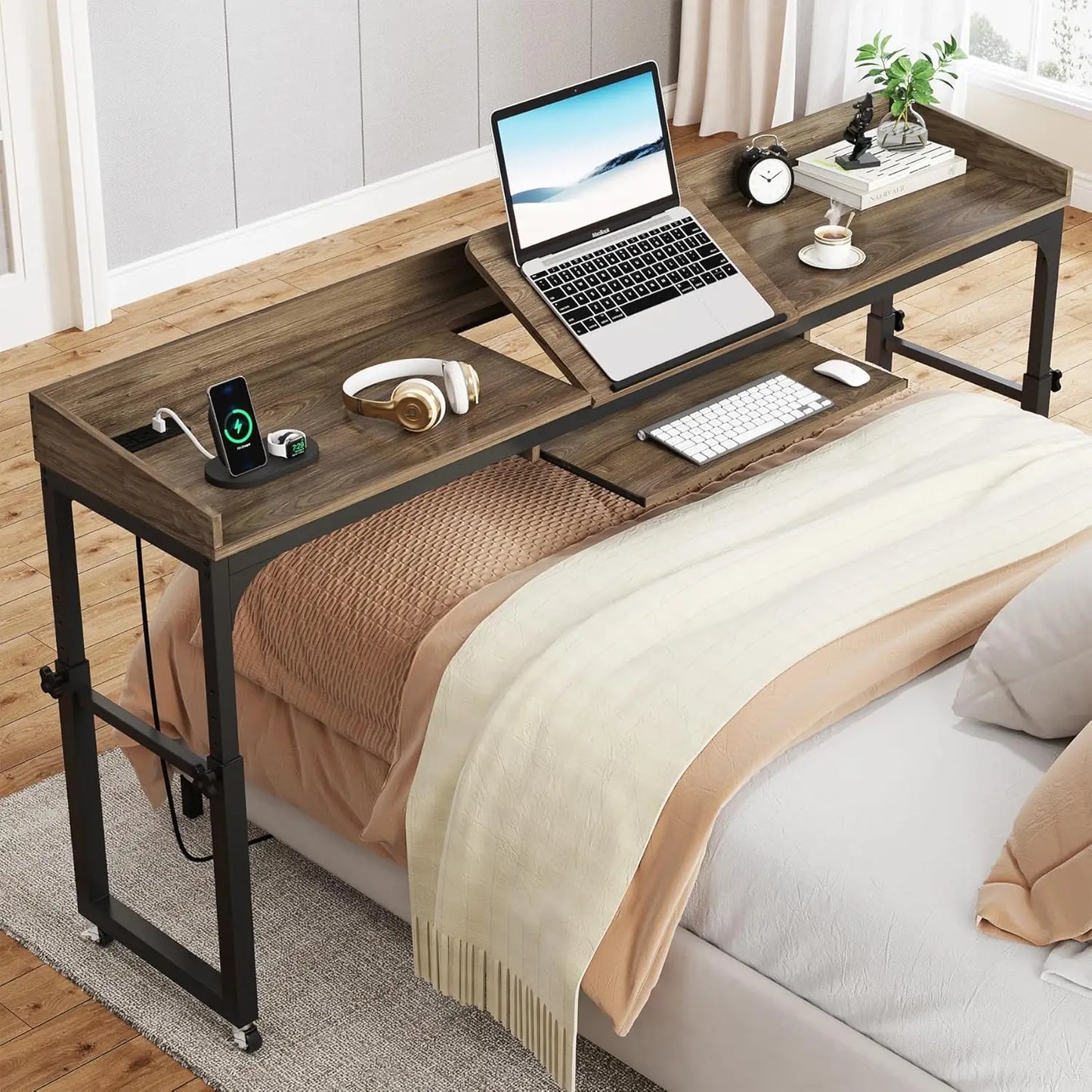 LITTLE TREE Height Adjustable Overbed Table With Wheels