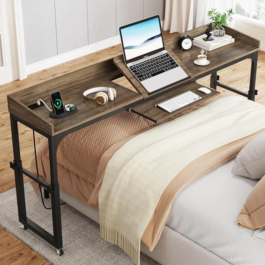 LITTLE TREE Height Adjustable Overbed Table With Wheels