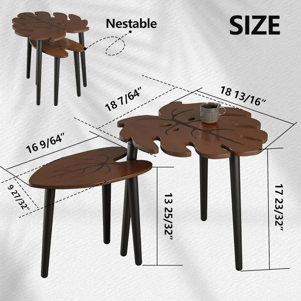 Monstera Leaf Nesting Tables Set of 2 Modern Wooden