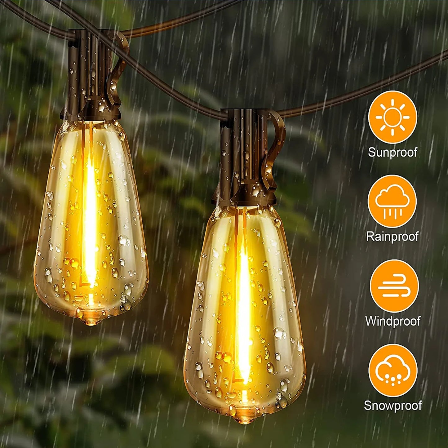 60/100FT Solar String Lights with 15 Plus 1 LED Bulbs for Garden and Holiday