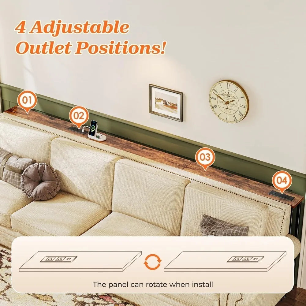 Rustic Wood Console Table With USB Ports And Outlets