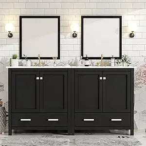 RBXC Solid Wood Bathroom Vanity With Double Sink And Storage