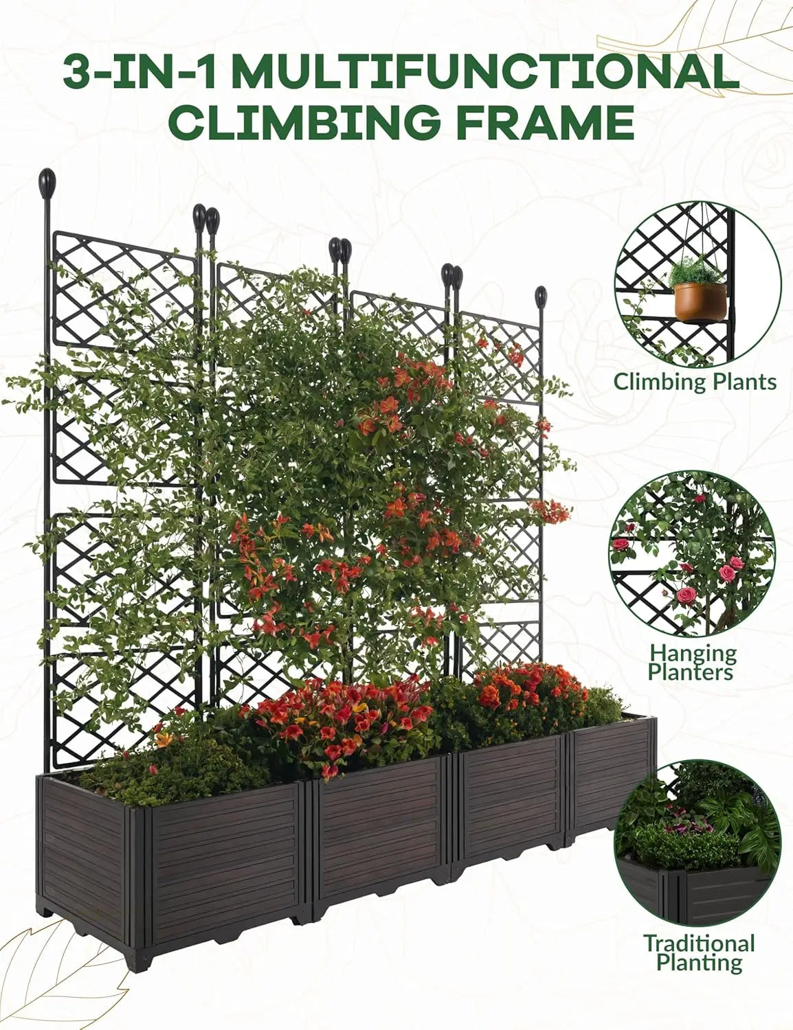 HiMISS Plastic Plant Box with Metal Trellis