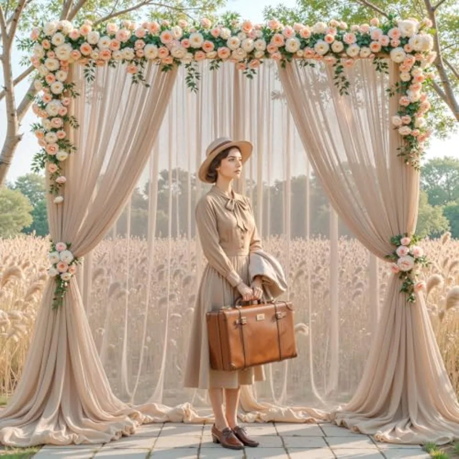 Wedding Backdrop Sheer Fabric Arch Drapery Curtain For Ceremony