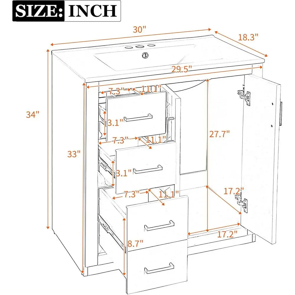 Herringbone Single Sink Bathroom Vanity Freestanding Storage Cabinet