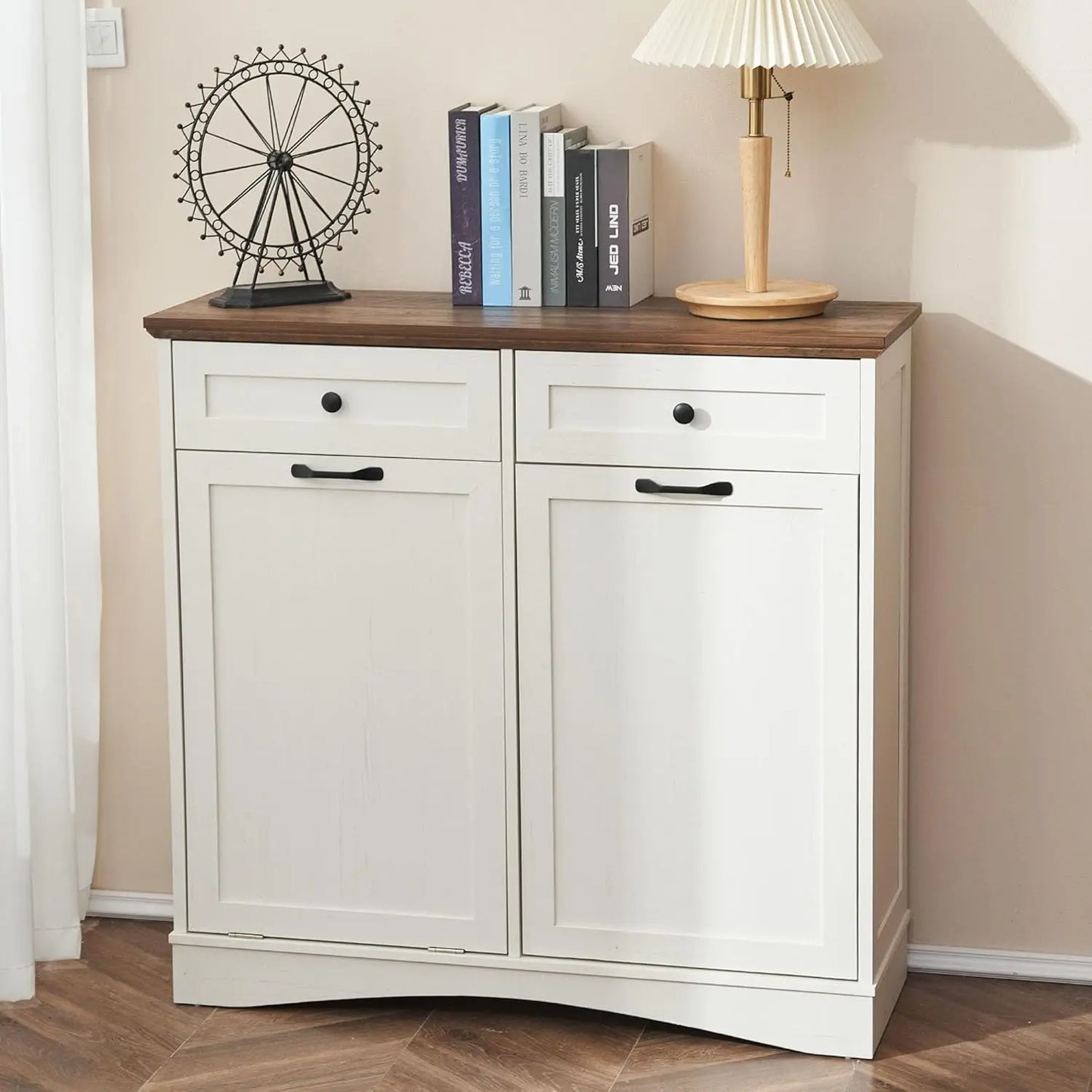 Double Tilt Out Trash Cabinet Freestanding Kitchen Recycling Solution 2x13 Gallons