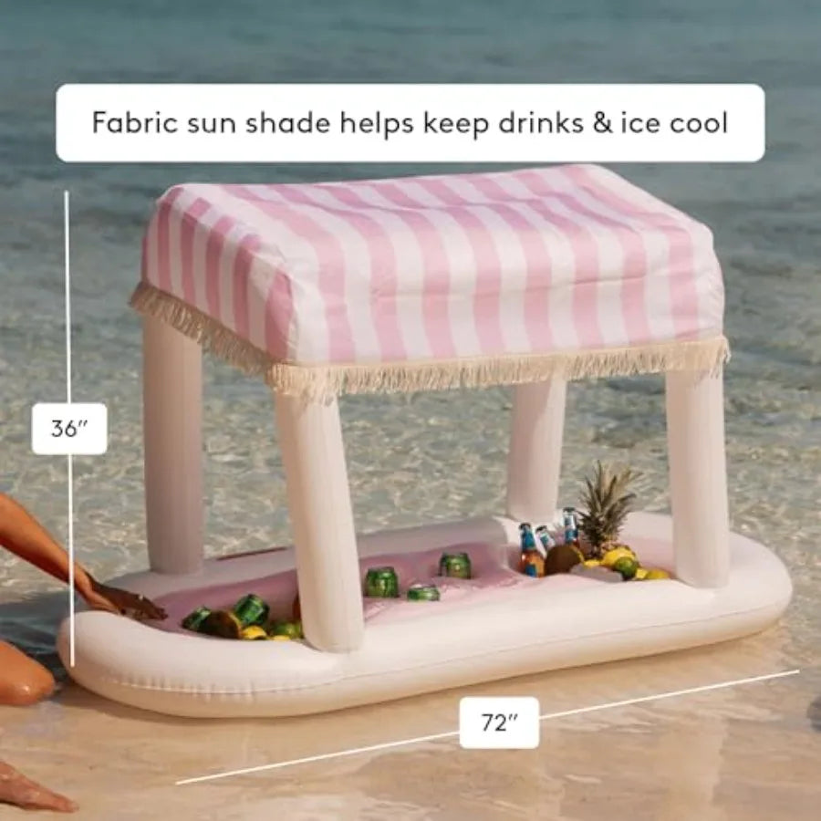 Floating Cabana Stripe Drink Station With Removable Shade Fringe