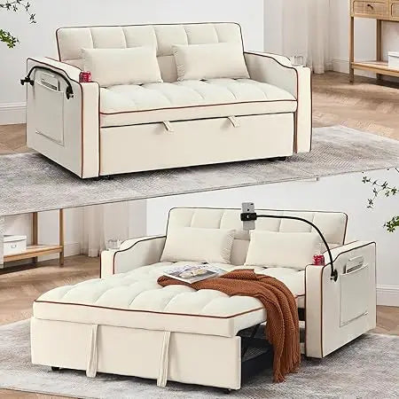 Foldable Sofa Bed with USB Ports Modern Velvet Loveseat Sleeper Couch