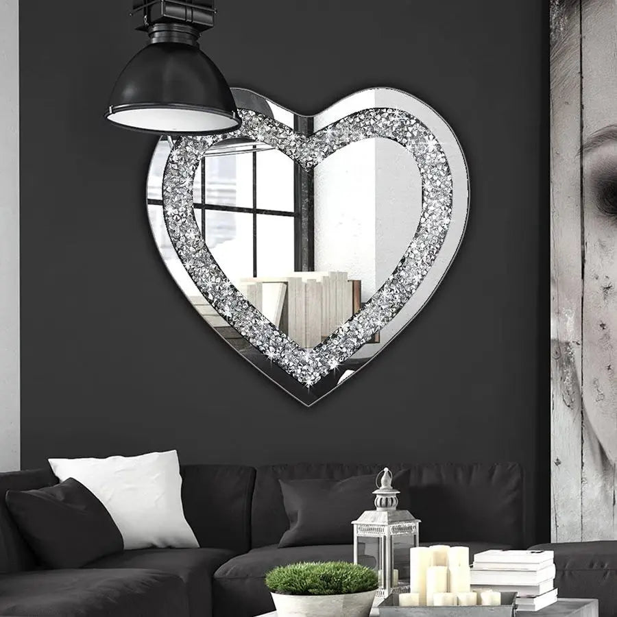 Crystal Crush Diamond Heart Shaped Mirror Wall Decor