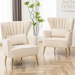 Byellow Velvet Wingback Chairs Set For Living Room