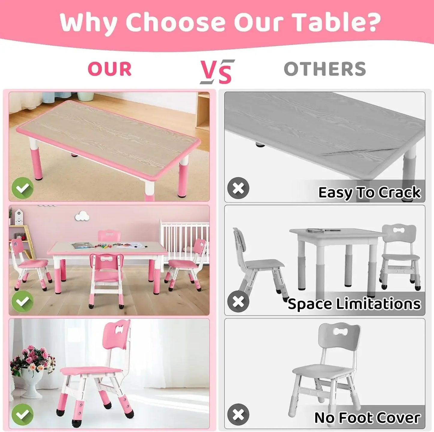 Height Adjustable Kids Table 4 Chairs Set Graffiti Desktop