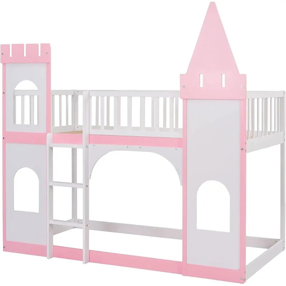 Castle Shaped Loft Bed With Safety Guardrails For Kids