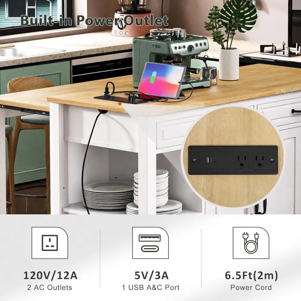 DAFIFY Kitchen Island on Wheels Extendable Table Power Outlet