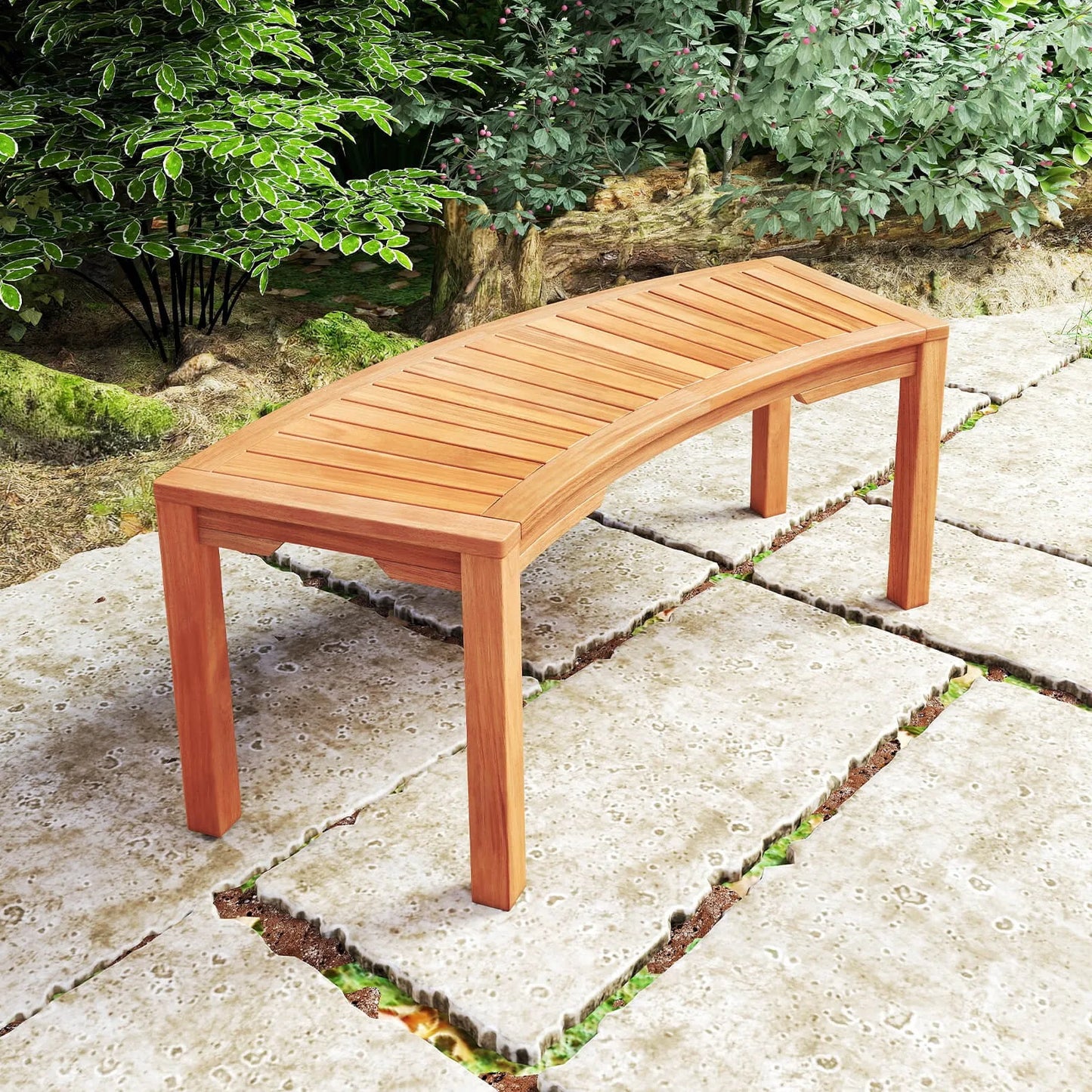 Outdoor Curved Tree Bench With Slatted Seat For Garden