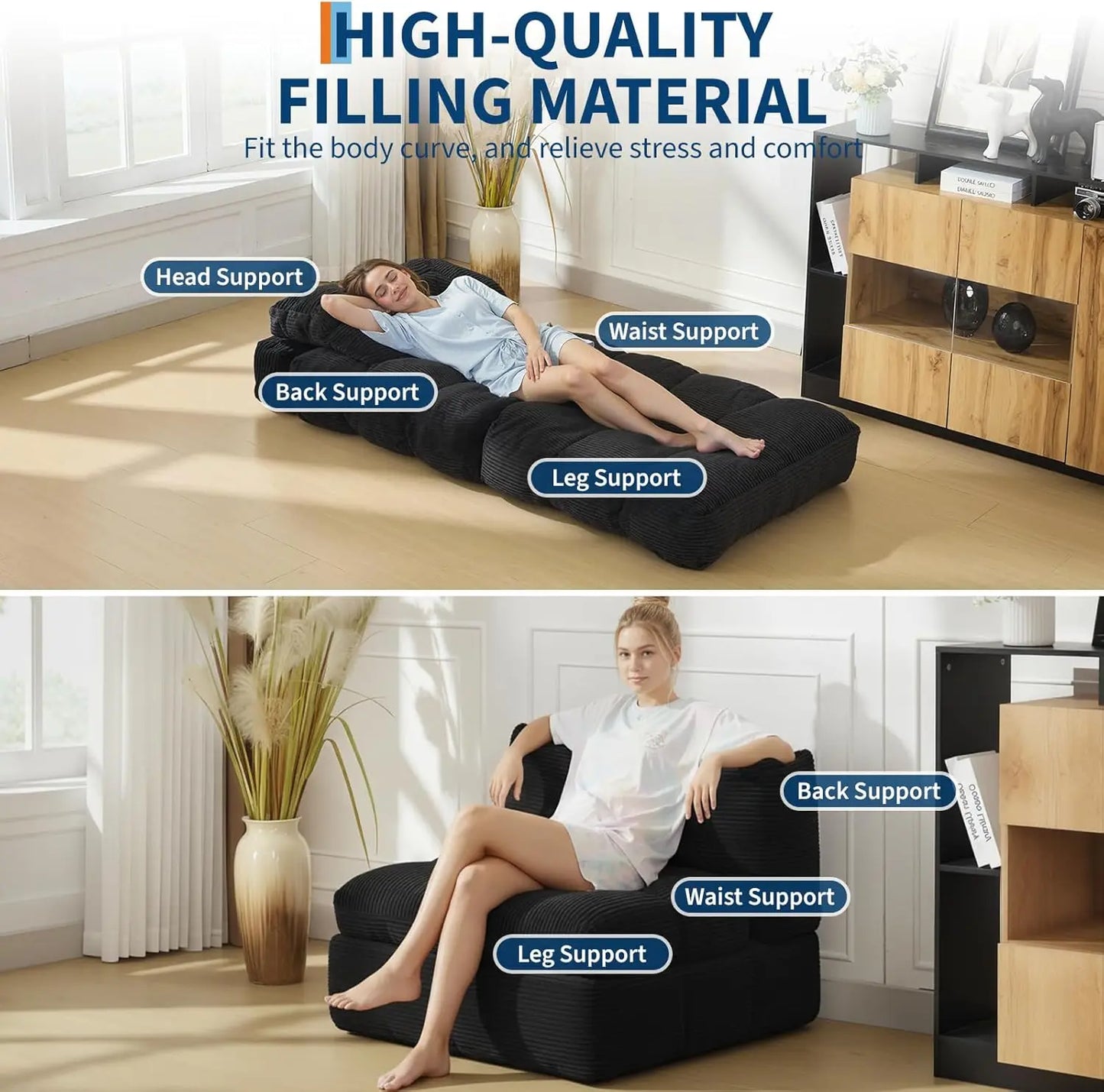 HiMISS Folding Sofa Bed With Back Support Living Room