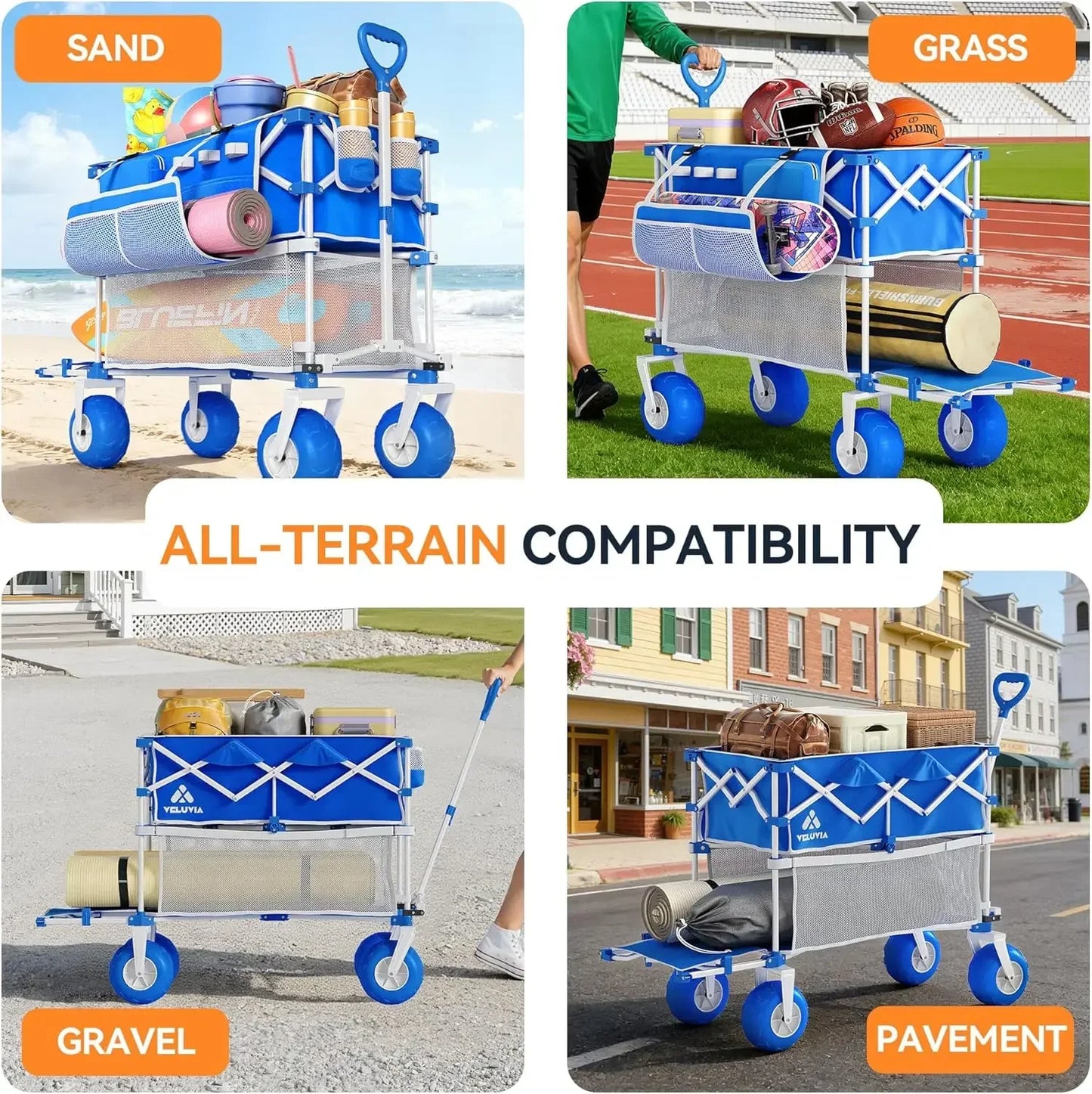 Double Decker Foldable Beach Wagon All Terrain Cart With Balloon Wheels