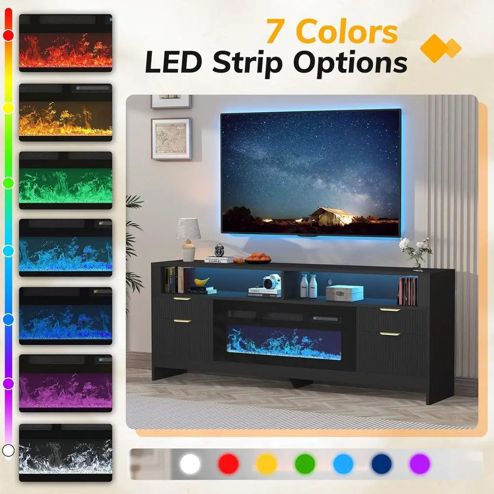 CHENGWEI Modern TV Stand With 36 LED Electric Fireplace Entertainment Center