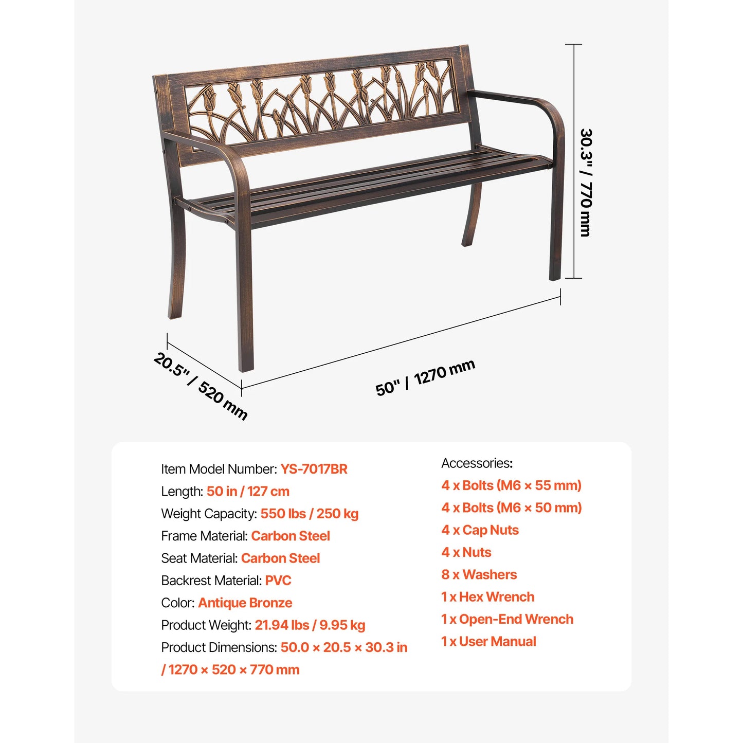 SucceBuy Outdoor Wooden Metal Garden Bench 480 Lb Capacity