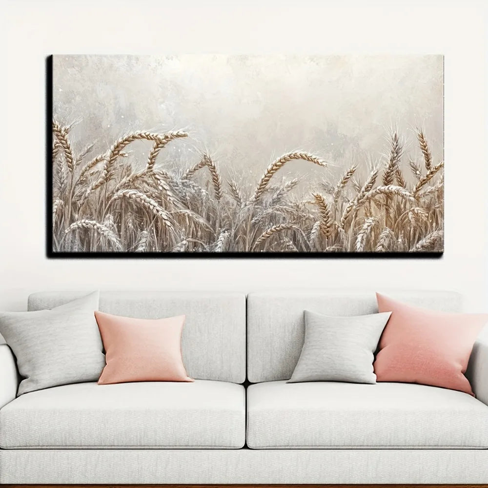 Country Farmhouse Canvas Wall Art Golden Wheat Landscape with Wood Frame