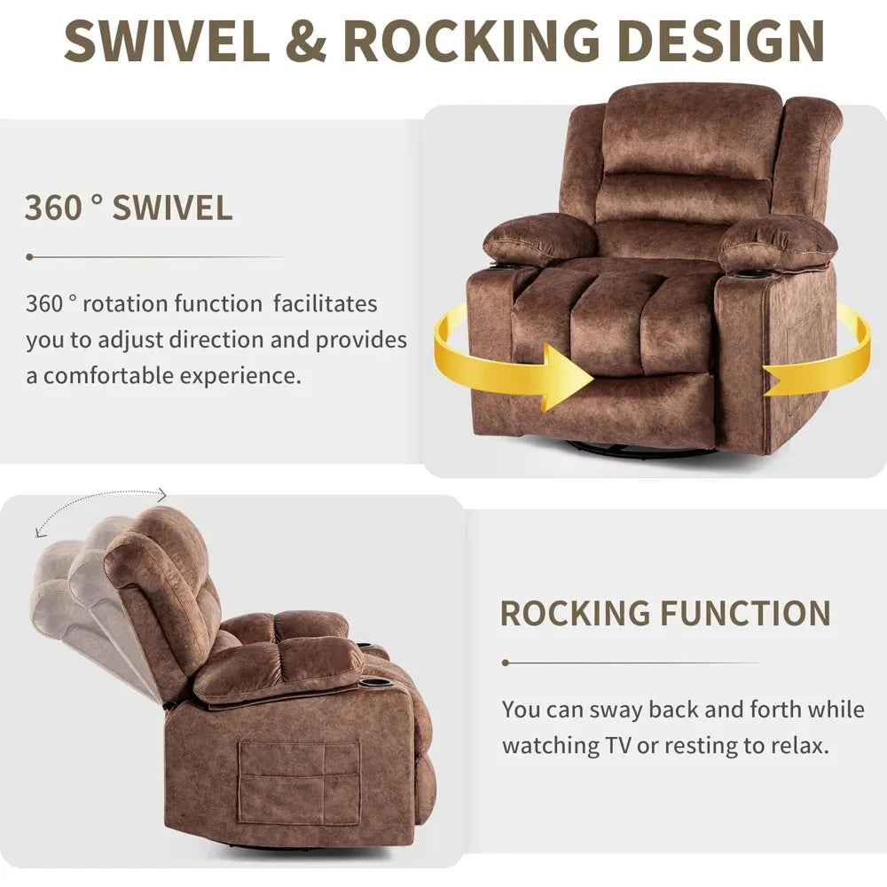 MKDK Modern Recliner Rocker 360 Degree Swivel Lounge