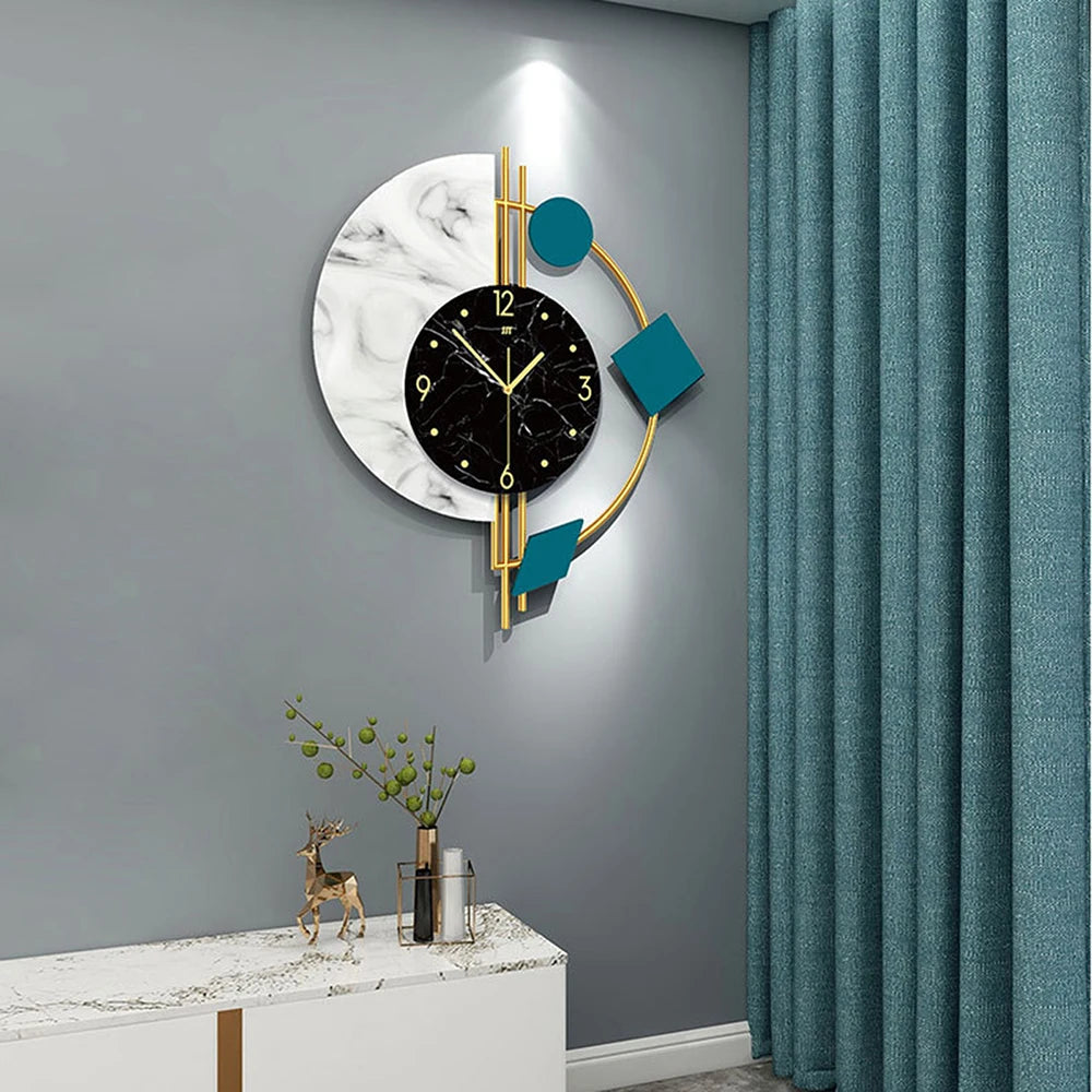 Combination Silent Wall Clock Semicircle Marble Quartz