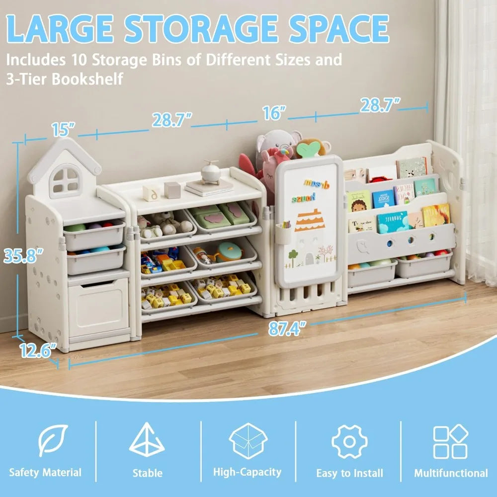 DAFIFY Foldable Kids Toy Storage Organizer 10 Removable Bins