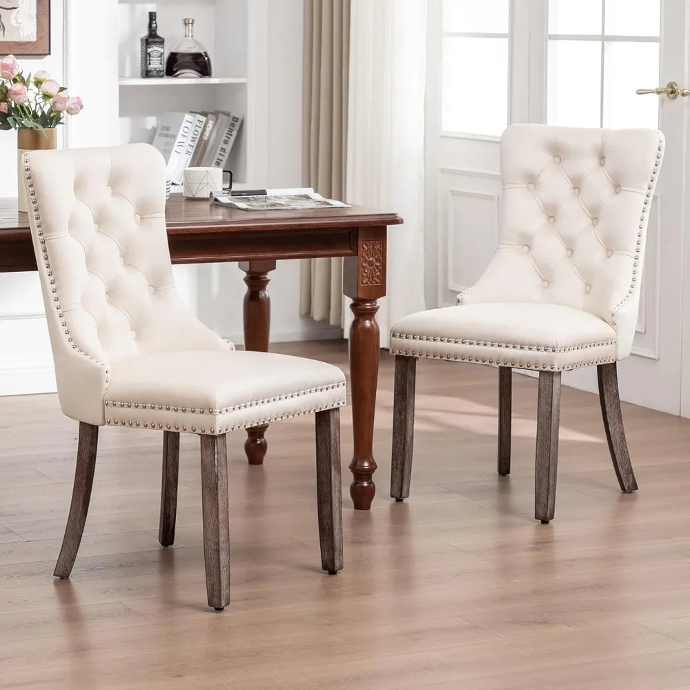 Velvet Upholstered Dining Chairs Wing Back With Nailhead Trim Tufted