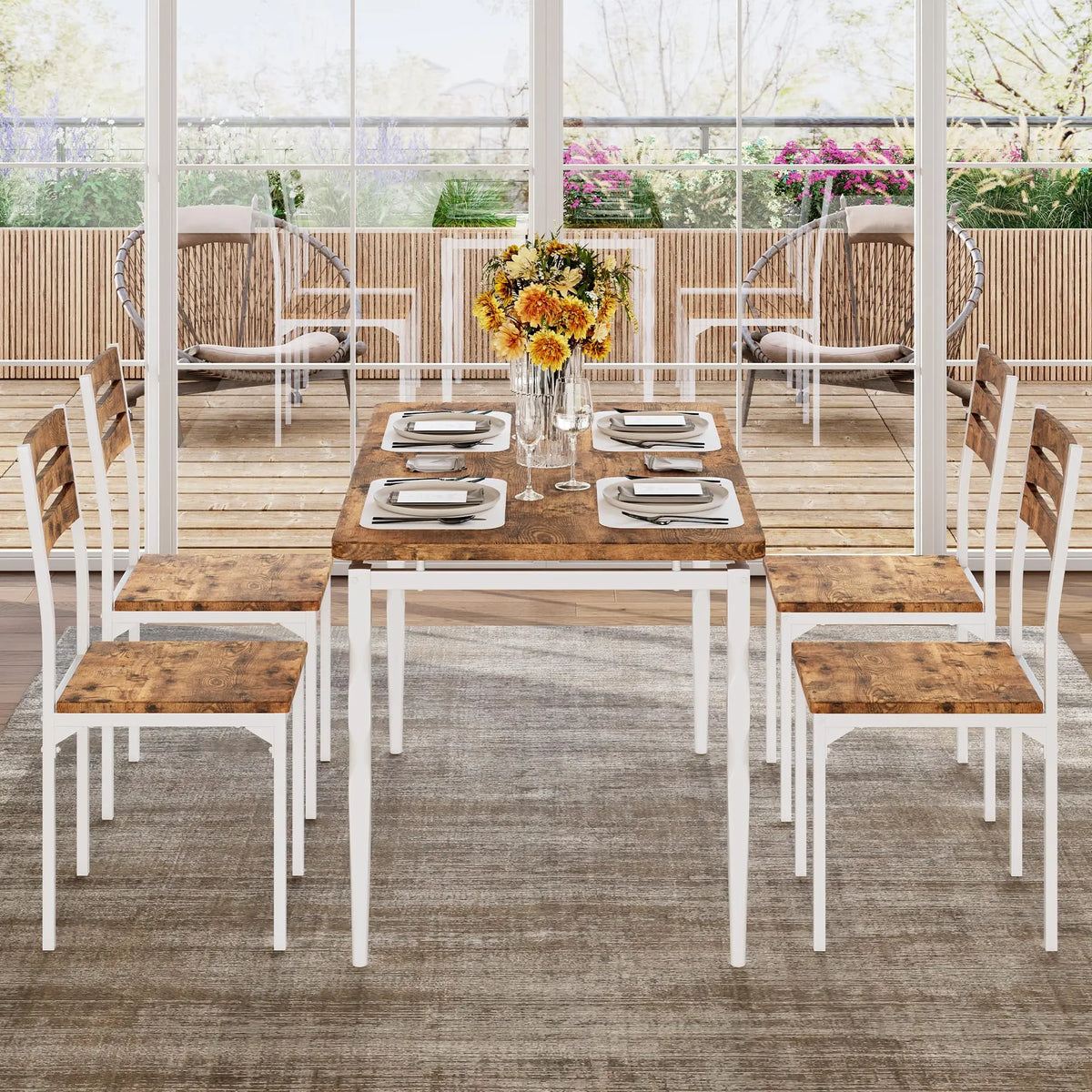 HiMISS Modern 5 Piece Metal Dining Table With Spiral