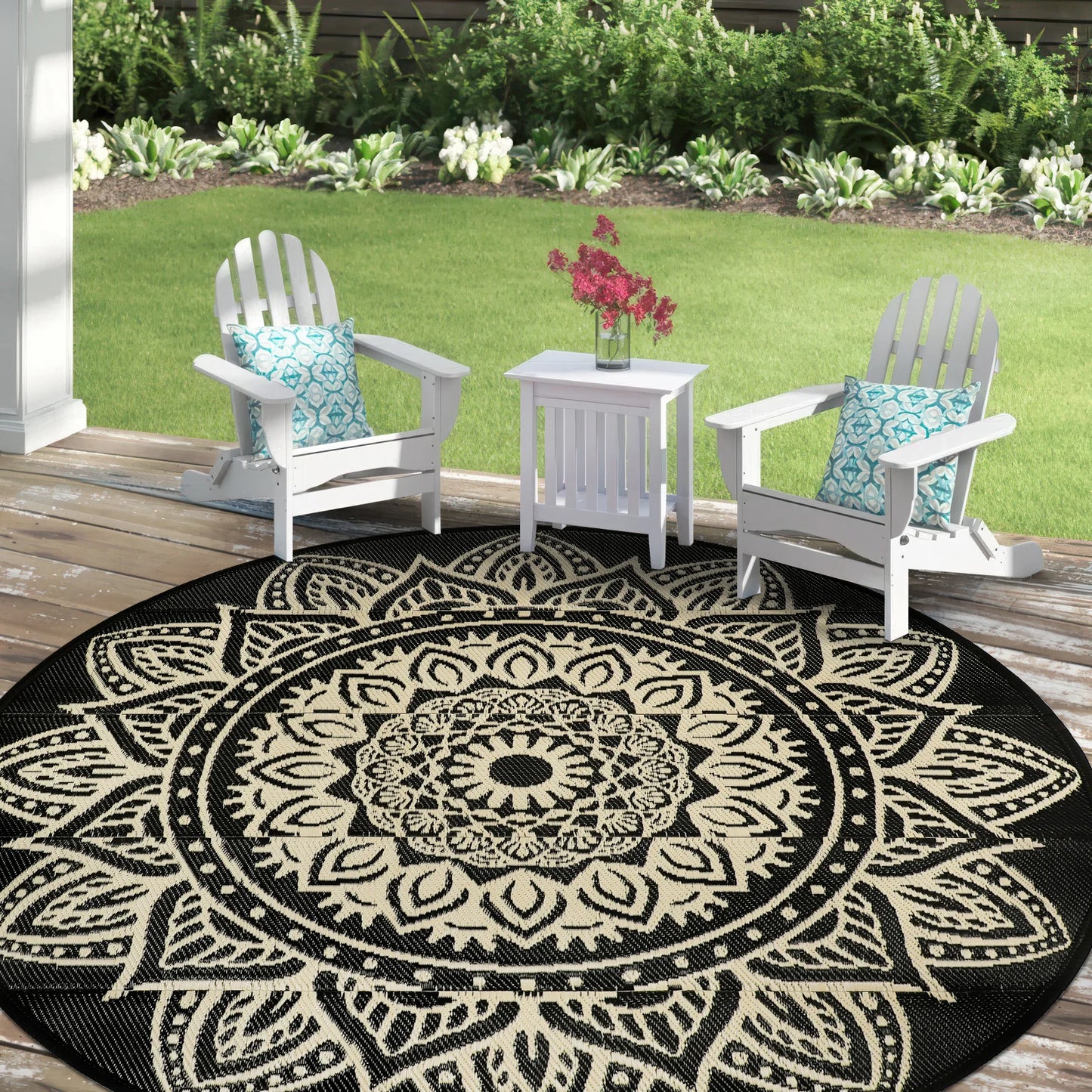 Round Outdoor Reversible Rug Waterproof Portable For Camping