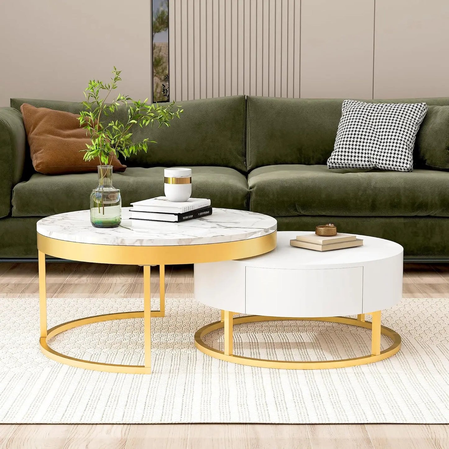 Modern Round Nesting Coffee Table with Drawers for Stylish Living Room Decor