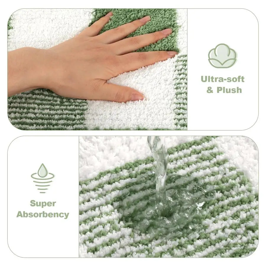Checkered Bathroom Rug Five Piece Non Slip Microfiber Mats